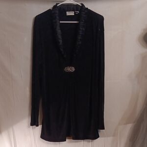 Chico's Elegant Black Long Sleeve Top with Embellishment Size 3